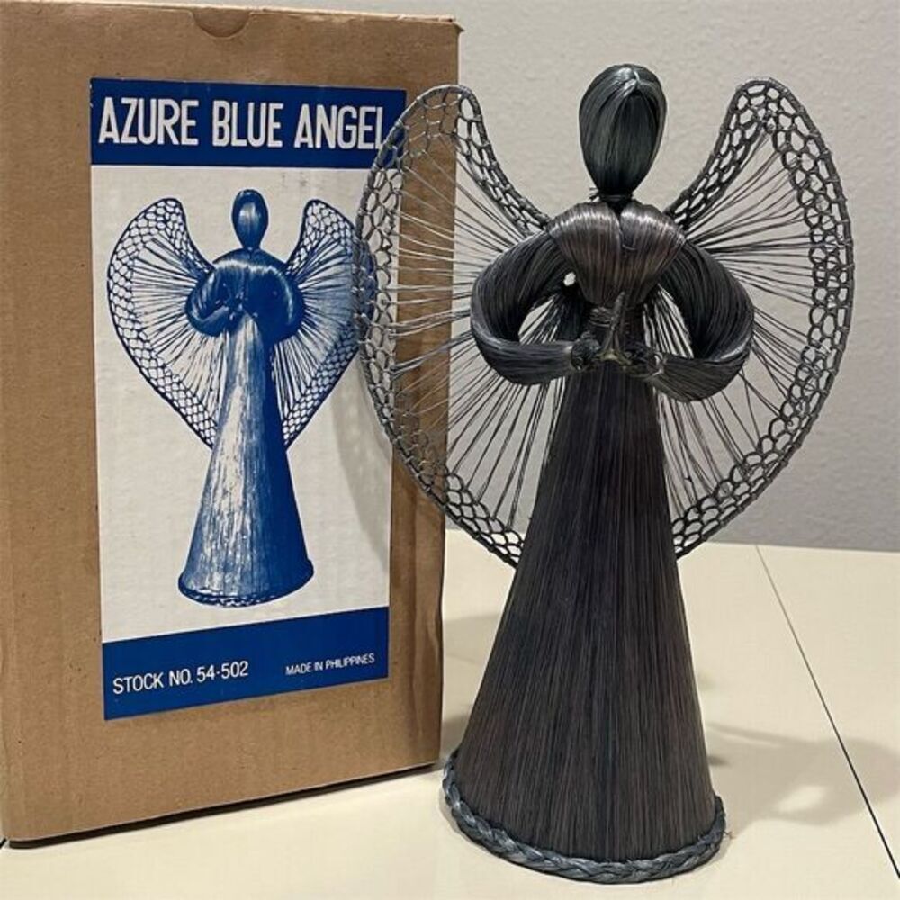 Blue Angel Tree Topper 10" Christmas Decoration Holiday Corn Husks Handmade